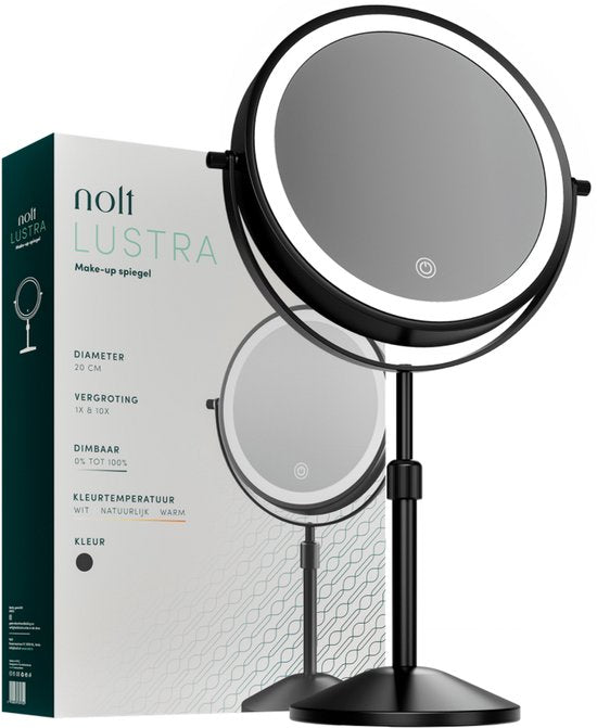 8721161361046 - Make-up-Spiegel mit LED-Beleuchtung - 1X 10X Vergrößerungsspiegel - Rasierspiegel - Eitelkeitsleuchte - 3 Lichtmodi - wiederaufladbar - Schwarz