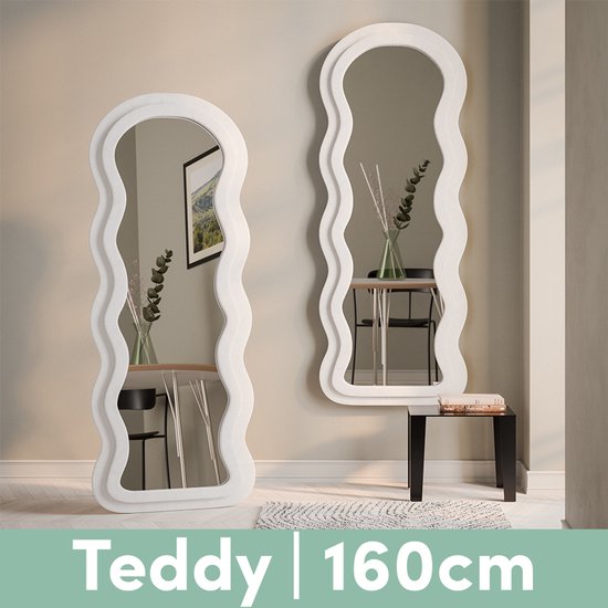 8721161361091 - Teddy Passport Mirror - Spiegel stehend - Wandspiegel hängend - Make-up Spiegel - 160 x 60 cm - Creme