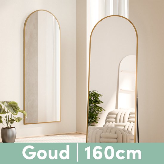 8721161361107 - Pass Spiegel - Spiegel stehend - Wandspiegel hängend - Make up Spiegel - 160 x 60 cm - Gold