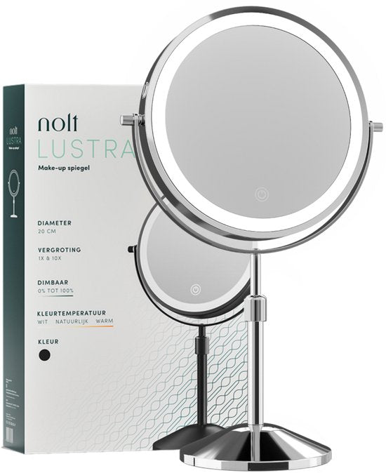 8721161361176 - Make-up-Spiegel mit LED-Beleuchtung - 1X 10X Vergrößerungsspiegel - Rasierspiegel - Eitelkeitsleuchte - 3 Lichtmodi - wiederaufladbar - Silber