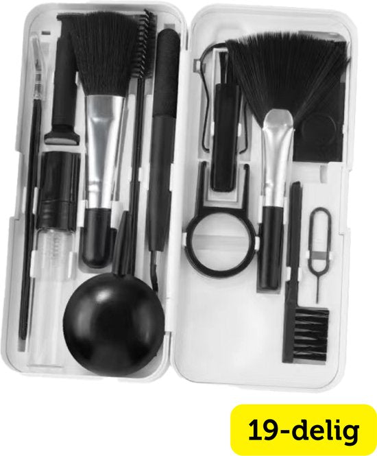 8721161390169 - Multifunktions-Reinigungsset - 19-teilig - Tastaturreinigung - Reinigungsset - Tastenkappenzieher - Tastaturreiniger - Airpods-Reiniger - Geeignet für Laptop Smartphone Kamera Ohrstöpsel Brille Tablet