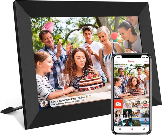 8721161507017 - Digitaler Fotorahmen mit Wifi und Frameo App - 101 Zoll - Fotorahmen - HD + Display - IPS-Touchscreen - 16GB - Schwarz