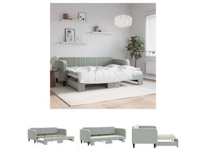 8721194013042 - The Living Store - Tagesbett Ausziehbar Hellgrau 80x200 cm Samt - Betten & Bettgestelle - Grau