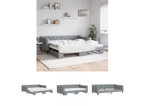 8721194014384 - The Living Store - Tagesbett Ausziehbar mit Matratze Hellgrau 100x200 cm Stoff - Betten & Bettgestelle - Grau