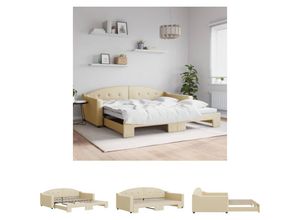 8721194014407 - The Living Store Tagesbett Ausziehbar Creme 100x200 cm Stoff - Betten & Bettgestelle