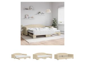 8721194015954 - The Living Store - Tagesbett Ausziehbar mit Matratzen Creme 100x200 cm Stoff - Betten & Bettgestelle - Creme