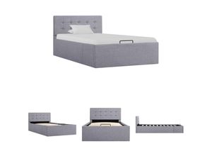 8721194037505 - The Living Store - Stauraumbett Hydraulisch Hellgrau Stoff 100×200 cm - Betten & Bettgestelle - Grau