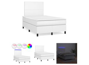 8721194130497 - Boxspringbett mit Matratze & led Weiß 120x190 cm Kunstleder - Betten & Bettgestelle - Weiß - The Living Store