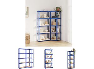 8721194161675 - The Living Store - Regale mit 5 Böden 2 Stk Blau Stahl & Holzwerkstoff - Industrieregale - Blau