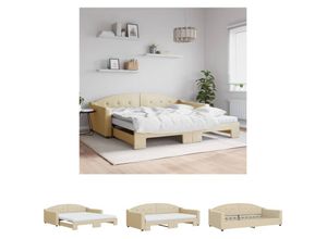 8721194168896 - The Living Store Tagesbett Ausziehbar mit Matratzen Creme 100x200 cm Stoff - Betten & Bettgestelle