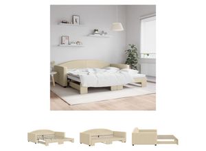 8721194170271 - The Living Store Tagesbett Ausziehbar Creme 100x200 cm Stoff - Betten & Bettgestelle