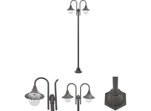 8721194187682 - The Living Store Garten-Pollerleuchte E27 220 cm Aluminium 2-Laterne Bronze - Außenbeleuchtung - Braun