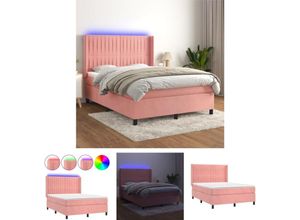 8721194196394 - The Living Store - Boxspringbett mit Matratze & led Rosa 140x190 cm Samt - Betten & Bettgestelle - Rosa