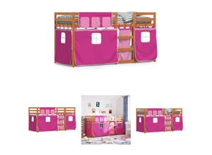 8721194266929 - The Living Store - Etagenbett mit Vorhängen Rosa 90x190 cm Massivholz Kiefer - Betten & Bettgestelle - Rosa