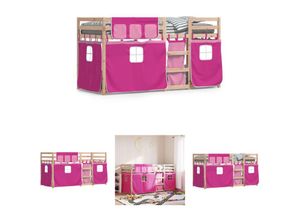 8721194267025 - The Living Store - Etagenbett mit Vorhängen Rosa 90x190 cm Massivholz Kiefer - Betten & Bettgestelle - Rosa