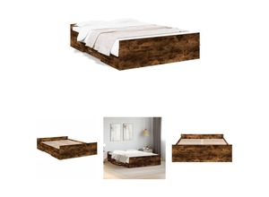 8721194297459 - Bettgestell mit Schubladen Räuchereiche 140x190cm Holzwerkstoff - Betten & Bettgestelle - Braun - The Living Store