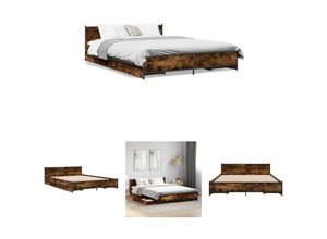 8721194300494 - Bettgestell mit Schubladen Räuchereiche 150x200cm Holzwerkstoff - Betten & Bettgestelle - Braun - The Living Store