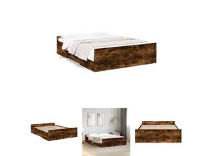 8721194302368 - Bettgestell mit Schubladen Räuchereiche 135x190cm Holzwerkstoff - Betten & Bettgestelle - Braun - The Living Store