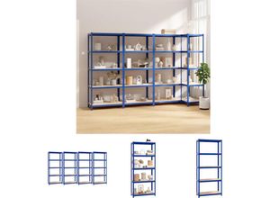 8721194315986 - Regale mit 5 Böden 4 Stk Blau Stahl & Holzwerkstoff - Industrieregale - Beige - The Living Store