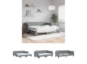 8721194324353 - Torana - The Living Store Tagesbett Ausziehbar mit Matratze Hellgrau 90x200 cm Stoff - Betten & Bettgestelle - Grau