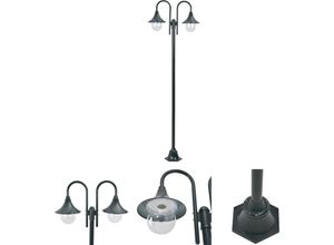 8721194329044 - The Living Store Garten-Pollerleuchte E27 220 cm Aluminium 2-Laterne Dunkelgrün - Außenbeleuchtung - Grün