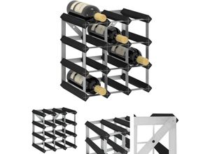 8721194329860 - The Living Store - Weinregal für 12 Flaschen Schwarz Massivholz Kiefer - Weinregale - Schwarz