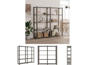 8721194330484 - Lagerregal mit 5 Böden Grau 170x38x170 cm Massivholz Kiefer - Industrieregale - Grau - The Living Store