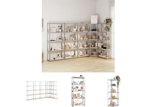 8721194332167 - Regale mit 5 Böden 5 Stk Silbern Stahl & Holzwerkstoff - Industrieregale - Silber - The Living Store