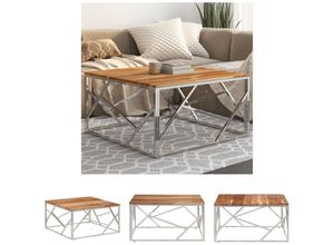 8721194340926 - The Living Store - Couchtisch Silbern Edelstahl und Massivholz Akazie - Couchtische - Silber