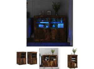 8721194368487 - Beistellschränke mit LED-Leuchten 2 Stk Räuchereiche - Aufbewahrungsschränke & Schließfächer - Braun - The Living Store