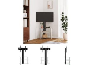 8721194401832 - TV-Eckregal mit 3 Ablagen für 32-70 Zoll Schwarz und Silbern - TV-Möbel - Schwarz - The Living Store