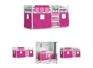 8721194421373 - The Living Store - Etagenbett mit Vorhängen Rosa 90x200 cm Massivholz Kiefer - Betten & Bettgestelle - Rosa