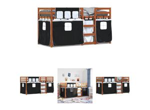 8721194421533 - The Living Store - Etagenbett mit Vorhängen Weiß Schwarz 90x200 cm Kiefernholz - Betten & Bettgestelle - Schwarz