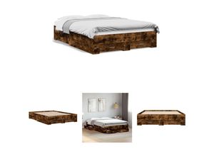 8721194455514 - The Living Store Bettgestell mit Schubladen Räuchereiche 140x190cm Holzwerkstoff - Betten & Bettgestelle