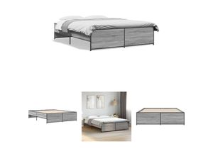 8721194460921 - The Living Store - Bettgestell Grau Sonoma 150x200 cm Holzwerkstoff und Metall - Betten & Bettgestelle - Grau