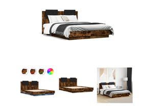 8721194589837 - Bettgestell mit Kopfteil und led Räuchereiche 135x190 cm - Betten & Bettgestelle - Braun - The Living Store