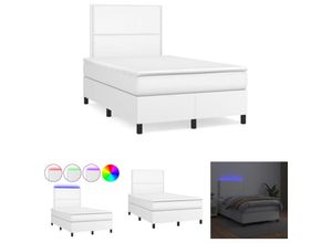 8721194594442 - The Living Store - Boxspringbett mit Matratze & led Weiß 120x190 cm Kunstleder - Betten & Bettgestelle - Weiß