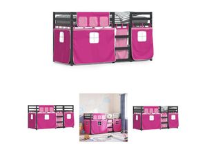 8721194606442 - The Living Store - Etagenbett mit Vorhängen Rosa 90x190 cm Massivholz Kiefer - Betten & Bettgestelle - Rosa