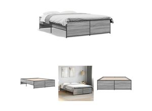 8721194616588 - The Living Store Bettgestell Grau Sonoma 120x200 cm Holzwerkstoff und Metall - Betten & Bettgestelle