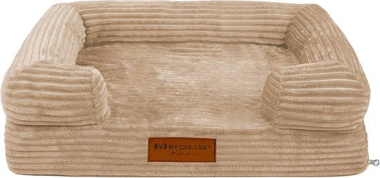 8721202780157 - Orthopädischer Hundekorb - Orthopädisches Hundekissen - Royal Collection Hundebett - Gerippter Stoff - Hellbraun - M 80x55x17