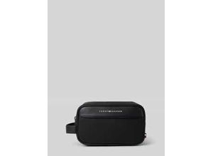 8721222011750 - Kulturbeutel TOMMY HILFIGER TH FOUNDATION WASHBAG Damen Gr B H T 21cm x 125cm x 10cm schwarz Lederimitat Textil Taschen Unisex Minibag Hygienebeutel mit praktischer Handschlaufe