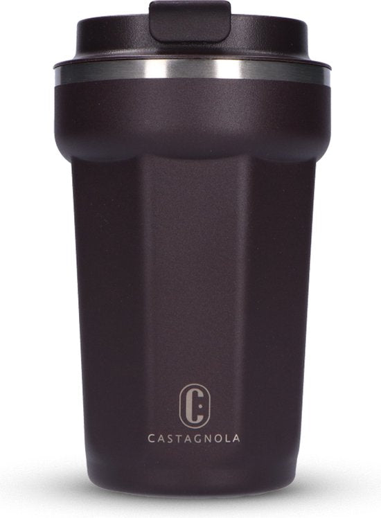 8721249222016 - Thermos Cup - Kaffeebecher To Go - Reisebecher für Kaffee und Tee - Teebecher - 380 ML - Edelstahl - Braun - Octagon