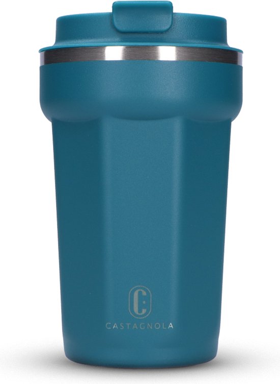 8721249222061 - Thermos Cup - Kaffeebecher To Go - Reisebecher für Kaffee und Tee - Teebecher - 380 ML - Edelstahl - Blau - Octagon