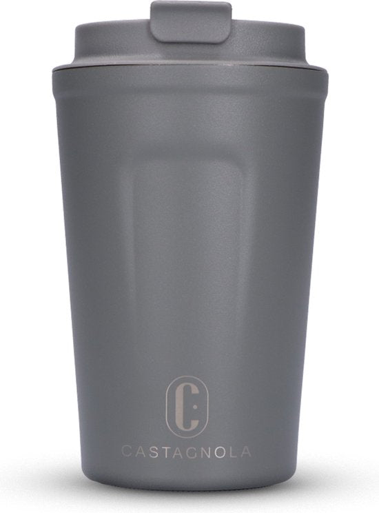 8721249222146 - Thermos Cup - Kaffeebecher To Go - Reisebecher für Kaffee und Tee - Teebecher - 380 ML - Edelstahl - Grau