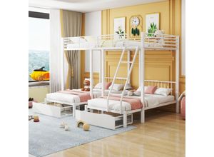 8751280138199 - Dreifaches Etagenbett mit Schubladen Bettrahmen aus Metall umwandelbar in ein Doppelbett 140 x 200 und zwei Einzelbetten 90 x 200 8751280138199 - Dreifaches Etagenbett mit Schubladen Bettrahmen aus Metall umwandelbar in ein Doppelbett 140 x 200 und zwei Einzelbetten 90 x 200