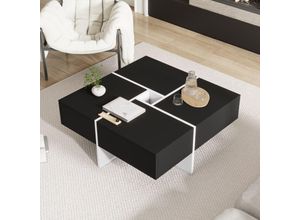 8751280148297 - Moderner quadratischer Couchtisch 707035 cm schwarz und weiß mit zentralem Ablagefach 1010 cm – Belastbarkeit bis 30 kg schwarzer quadratischer