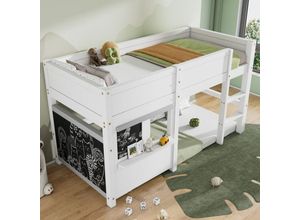 8751285151957 - Redom - Hausbett Kinderbett Spielbett Etagenbett mit zwei Anti-Graffiti-Brettern mit Ablage 90x200 weiß[OLD SKU2906401AAW]