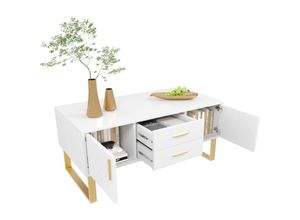 8761280151944 - Okwish - Couchtisch Hochglanz-Couchtisch mit goldenen Schubladen Griffen und Beinen Spezielles Türverkleidungsdesign