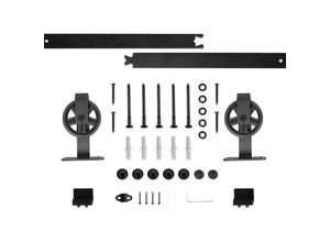 8772537514528 - Aqrau - Schiebetür 200cm Schiebetürbeschlag Set Schiebetürsystem Laufschiene für Schiebetür Schwarz T-Stil
