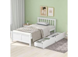 8781280150051 - Okwish - WF299616WAA-1] Holzbett Einzelbett Jugendbett Erwachsenenbett mit Schubladen Kiefernstruktur weiß (90x200cm)